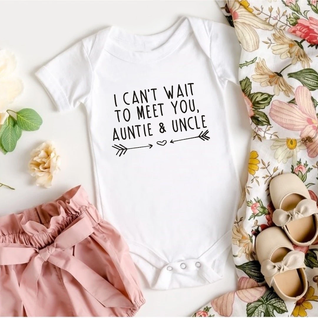 I Can\'t Wait to Meet You Auntie and Uncle Toddler Boys Girls Infant Clothes Newborn Baby Bodysuit Short Sleeve Summer Rompers