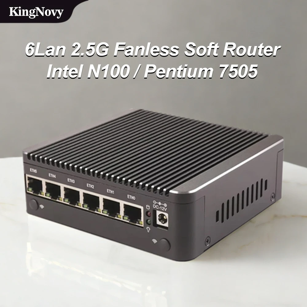 6x i226-V 2.5G Intel N150 7505 Твердотельный домашний брандмауэр безвентиляторный мини-ПК DDR4 NVMe 1 * COM Type-C Поддержка pfSense OPNsense ESXi