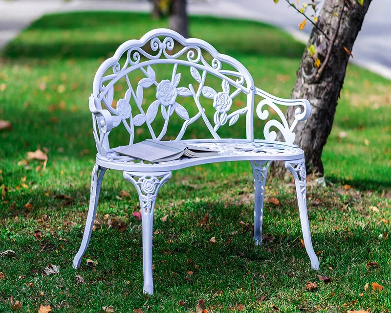 

Low MOQ Hot-selling Park Bench Metal Charis Outdoor Furniture Garden Bench With Rose