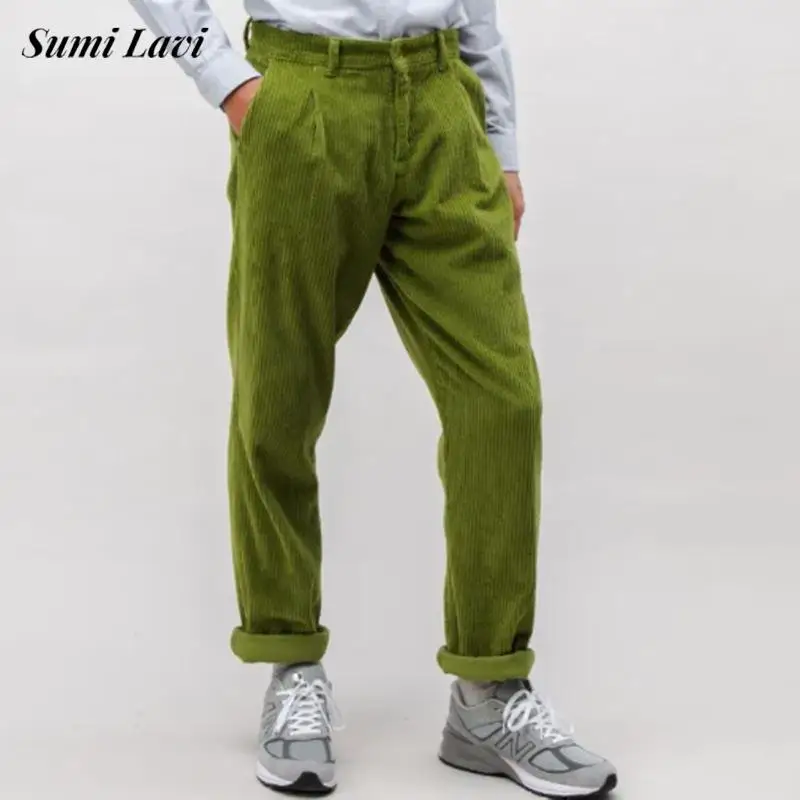 

Trendy Solid Color Corduroy Pants For Men 2025 Autumn Daily Casual Loose Straight Trousers Mens Vintage Ribbed Textured Trousers