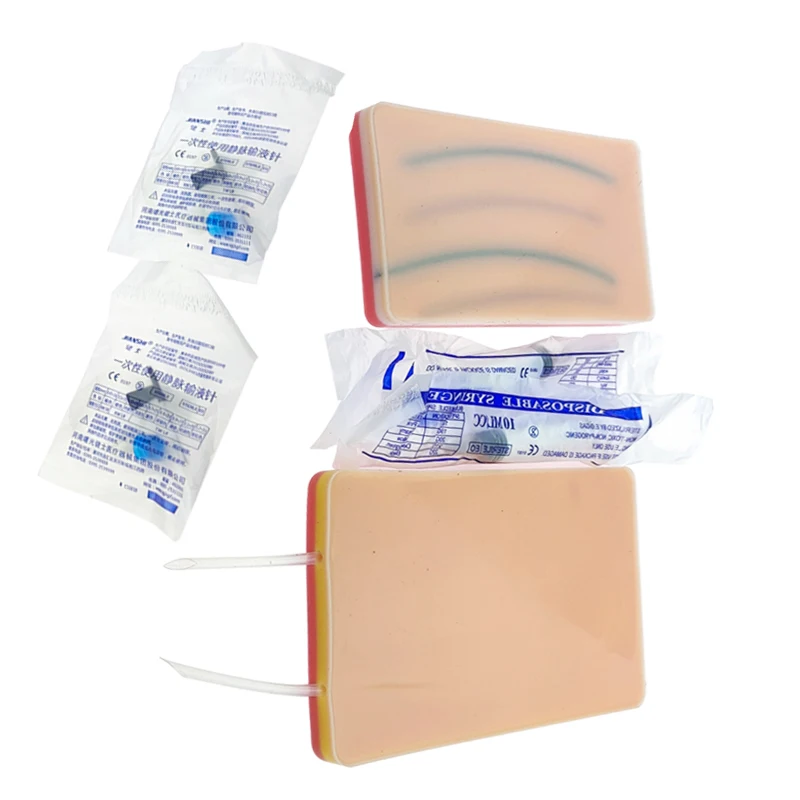 

Venipuncture IV Injection Training Pad Silicone Human Skin Suture Model 4 Veins Imbedded 3 Skin Layers Injection Practice Mode