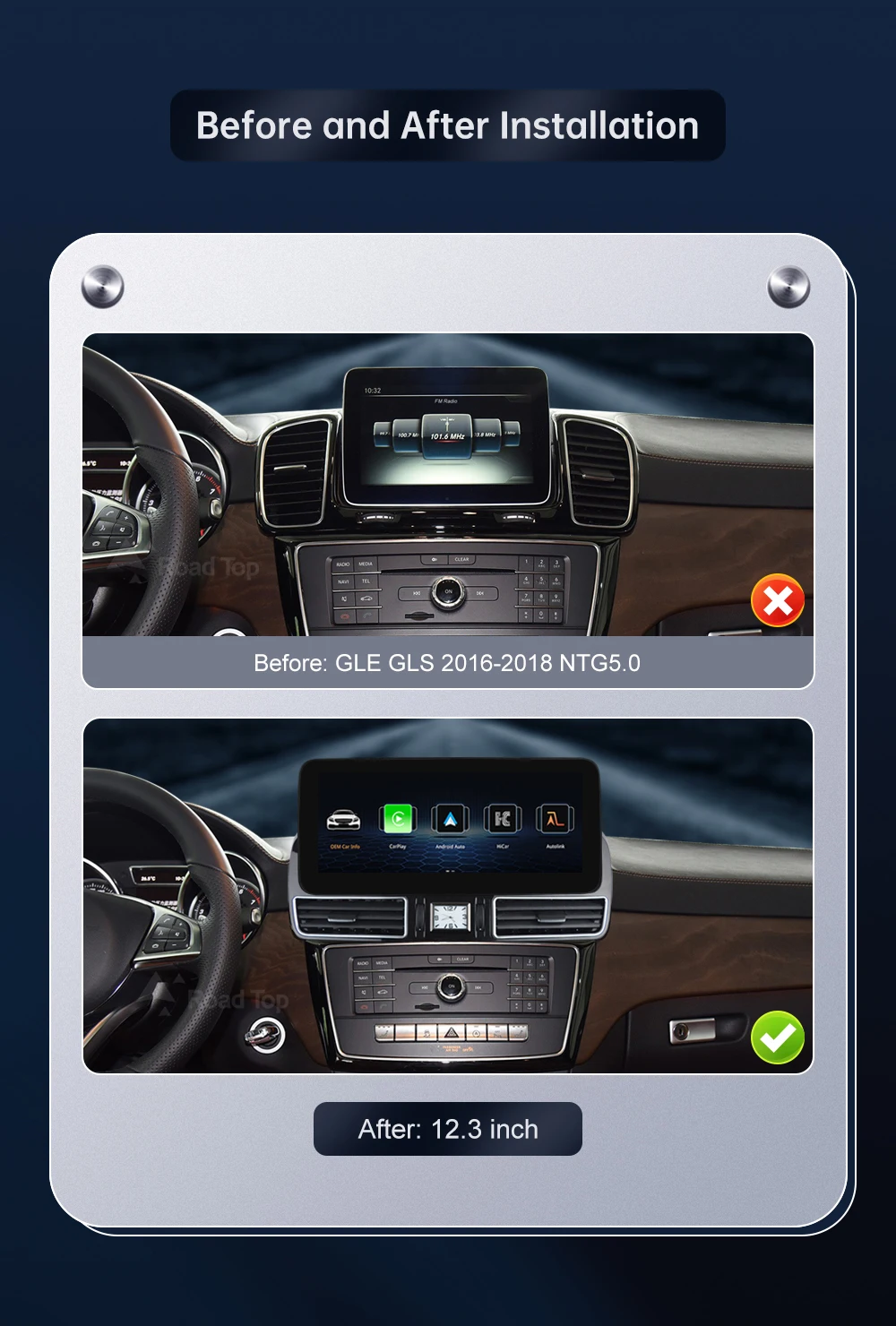 12.3'' Multimedia Display For BenzML W166 GL X166 GLE GLS 2012-2018 Touch Screen Wireless Carplay Navigation Android Auto