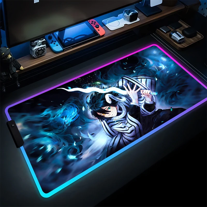 

RGB Mouse Pad Gamer Notebook PC Anime Keyboard Pad LED Luminous Mousepad Demon Slayer Obanai Iguro Mouse Mat Gaming HD Desk Mat