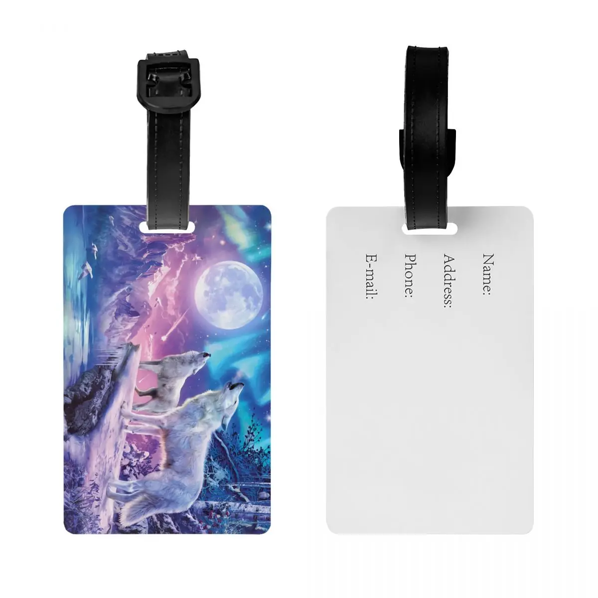 Custom Wolves And Northern Lights Luggage Tags Custom Baggage Tags Privacy Cover ID Label