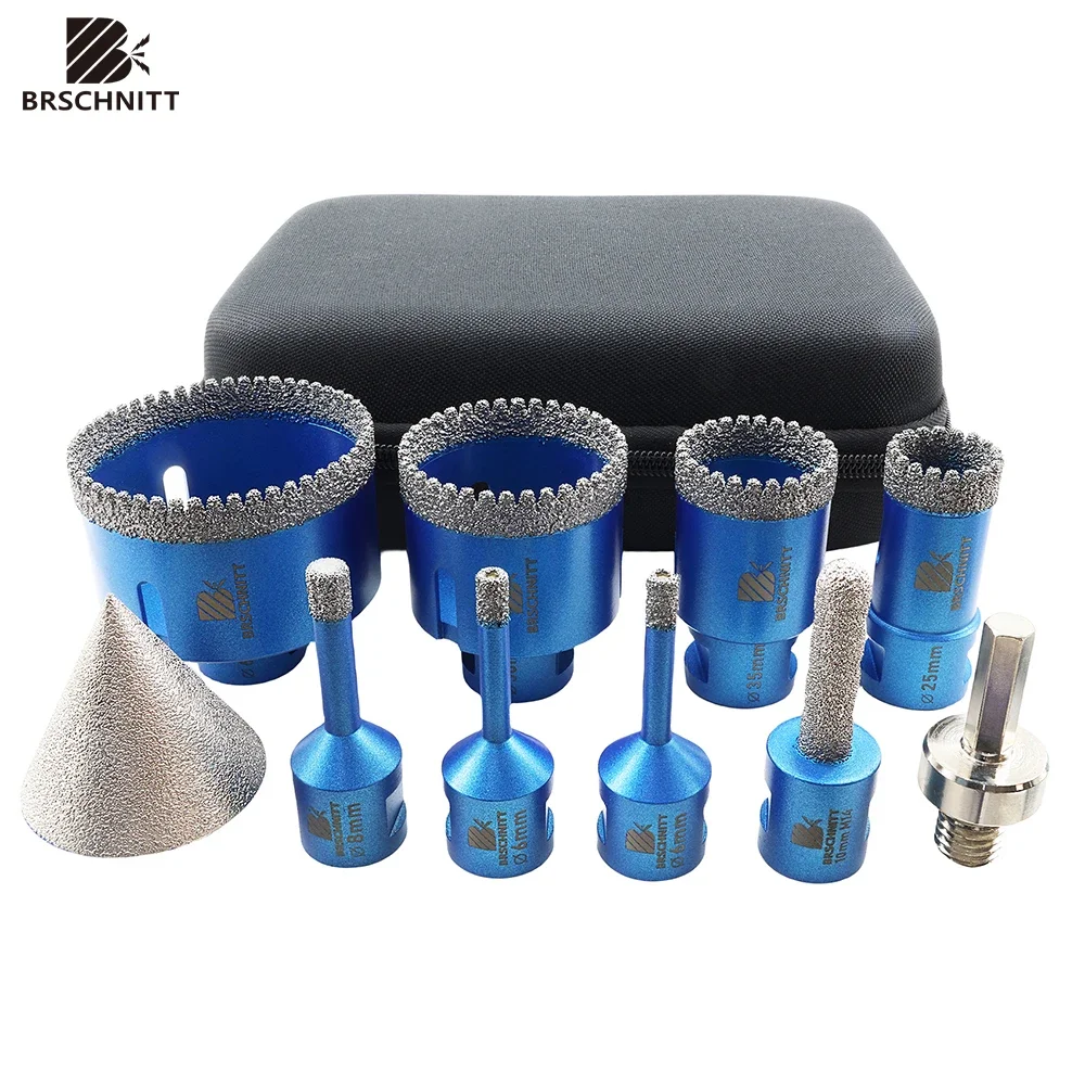 BRSCHNITT 10-teiliges Diamant-Fliesenbohrer-Set 6 bis 68mm für Fräsadapter - Ideal für Granit, Marmor, Stein, Keramik, Porzellan