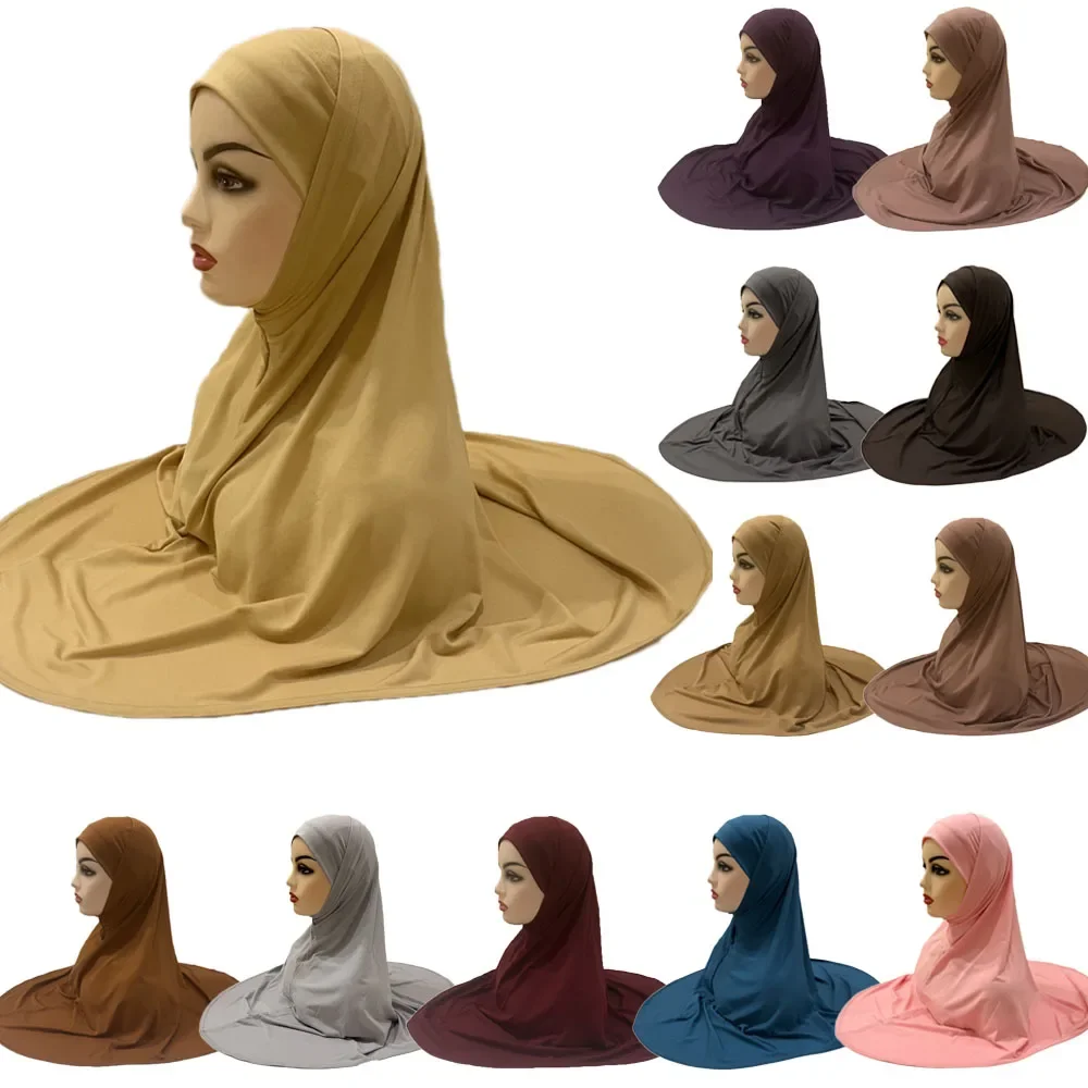 

Plain Two Piece Large Size Muslim Hijab with Inner Cap Amira Pull on Ready Instant Scarf Khimar Overhead Islamic Scarf Headscarf