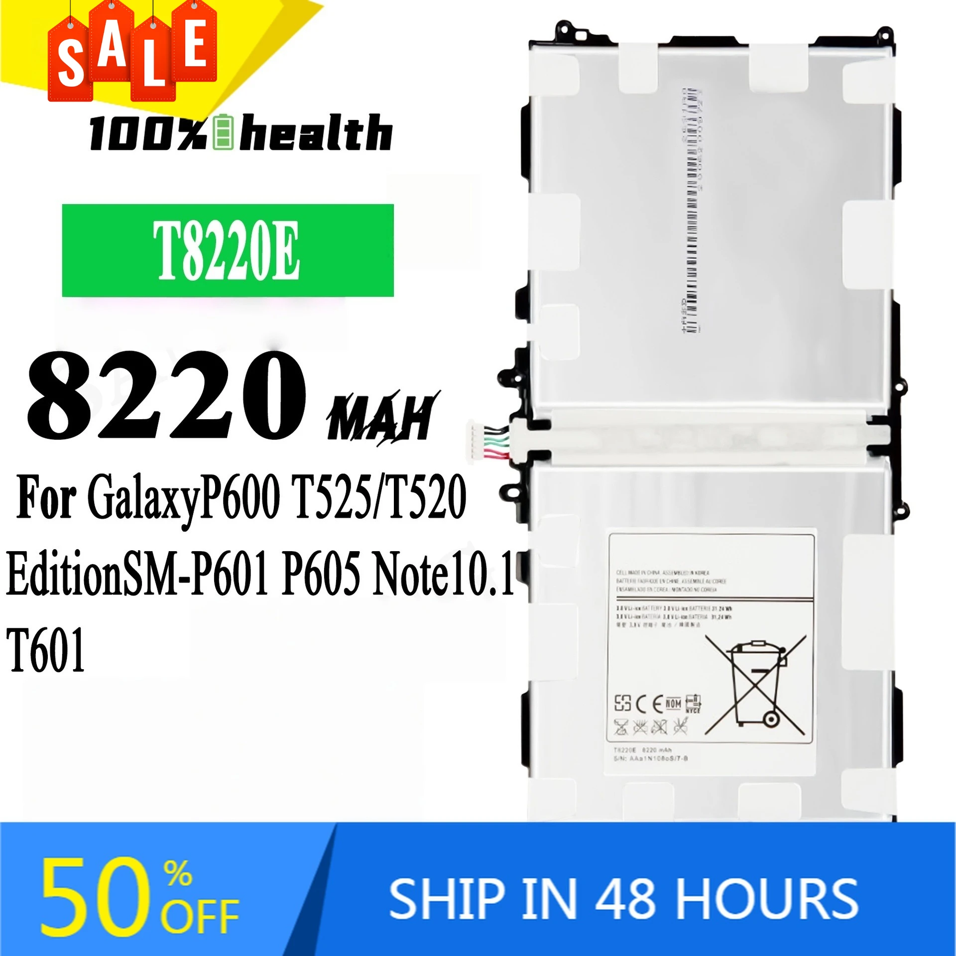 

T8220E 8220mAh Tablet Battery for Galaxy P600 T525 T520 Edition SM-P601 P605 Note10.1T601 Large-capacity Rechargeable Battery