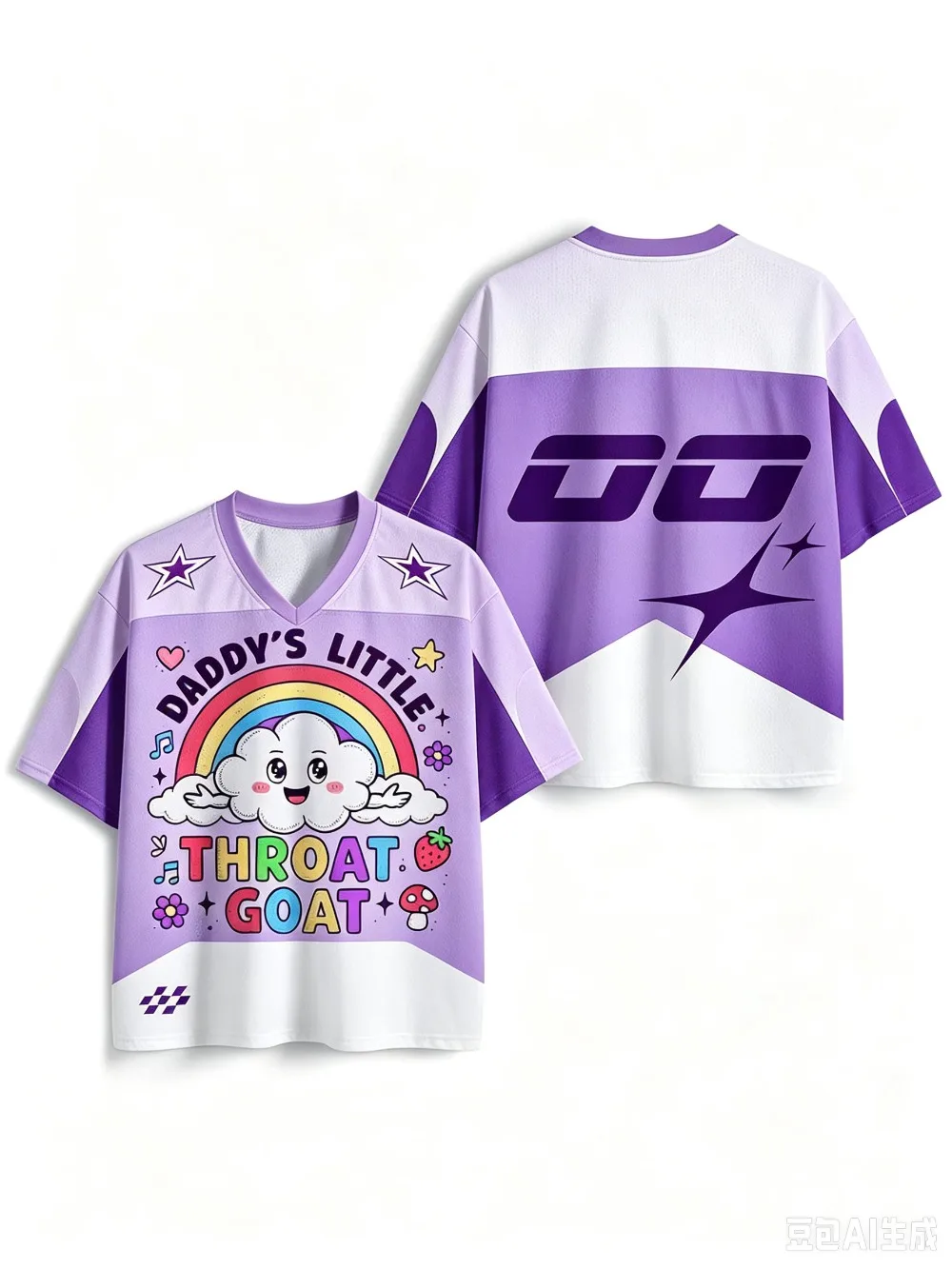 Spaß, Regenbogenwolken. 3D-Druck Schnelltrocknend Atmungsaktiv Sport Herren Damen V-Ausschnitt Locker T-Shirt Modische Street Y2K Elternkleidung – Detail 5