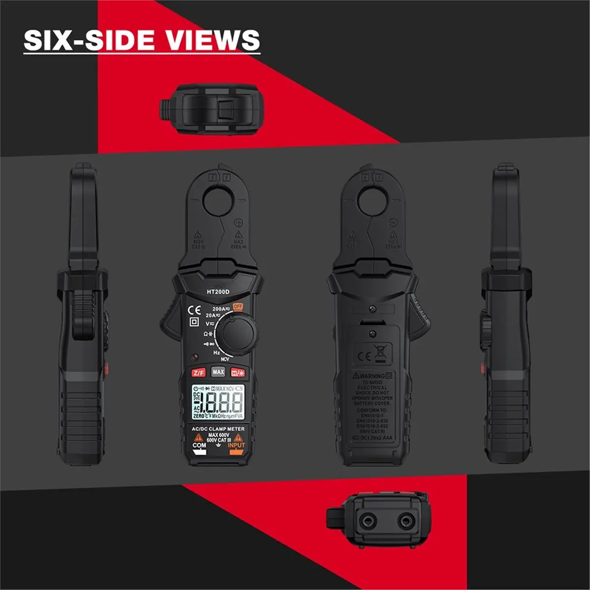 fitfit HT200D Clamp Meter DC/AC Current Voltage Digital Clamp Meter Measure the Frequency of Resistance Capacitance NCV Test