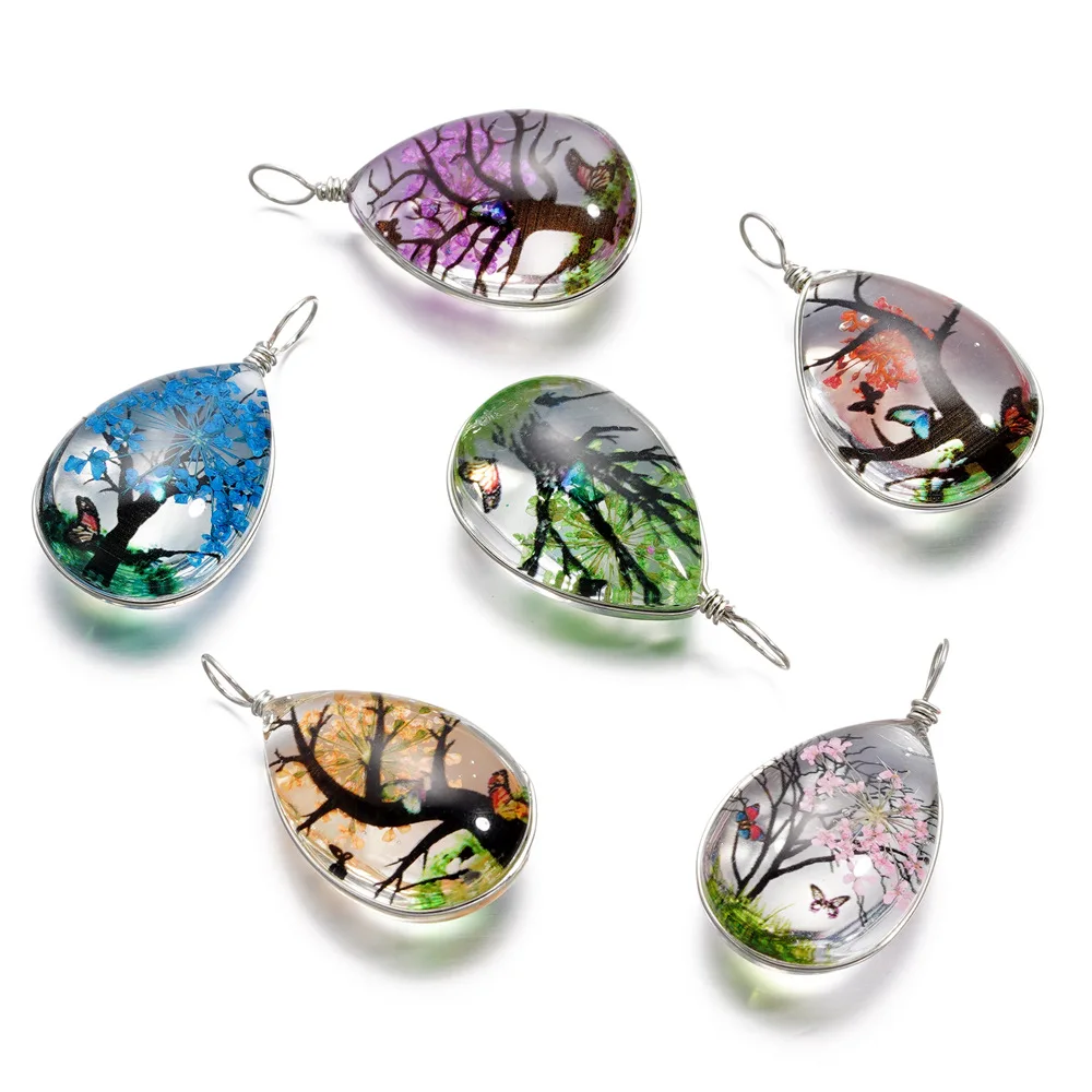 5pcs Colorful Tree Crystal Glass Earring Charms Beads Heart Droplets Necklace Pendants for DIY Bracelet Findings Jewelry Making - view 5
