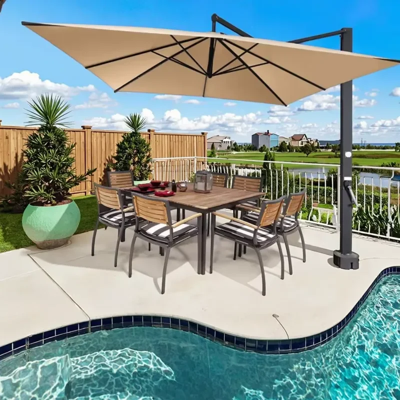 360 Rotation Cantilever Patio Umbrella Large Square Roman Sun Parasol Offset Outdoor Sunshade Aluminum UV Resistant for Pool