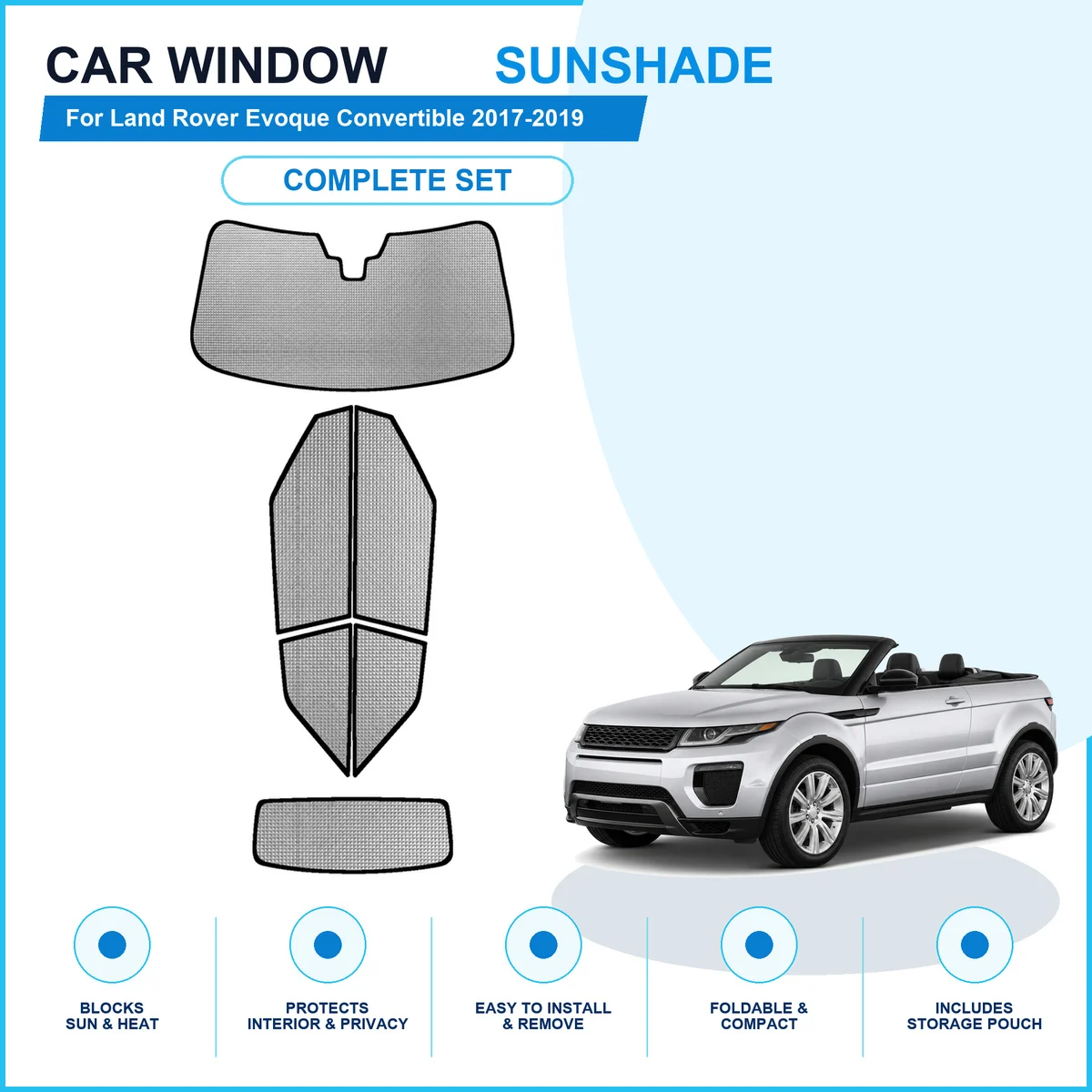 For Land Rover Evoque Convertible 2017-2019 Custom Full Set Window Sunshades Aluminum Foil Suction Cup Anti UV Privacy