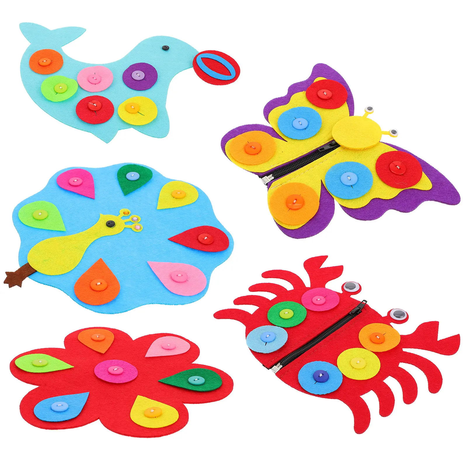 5Pcs Zipper Button Board Educational Learning Activity Non-Woven Fabric Early Education Preschool Kids Button Practice