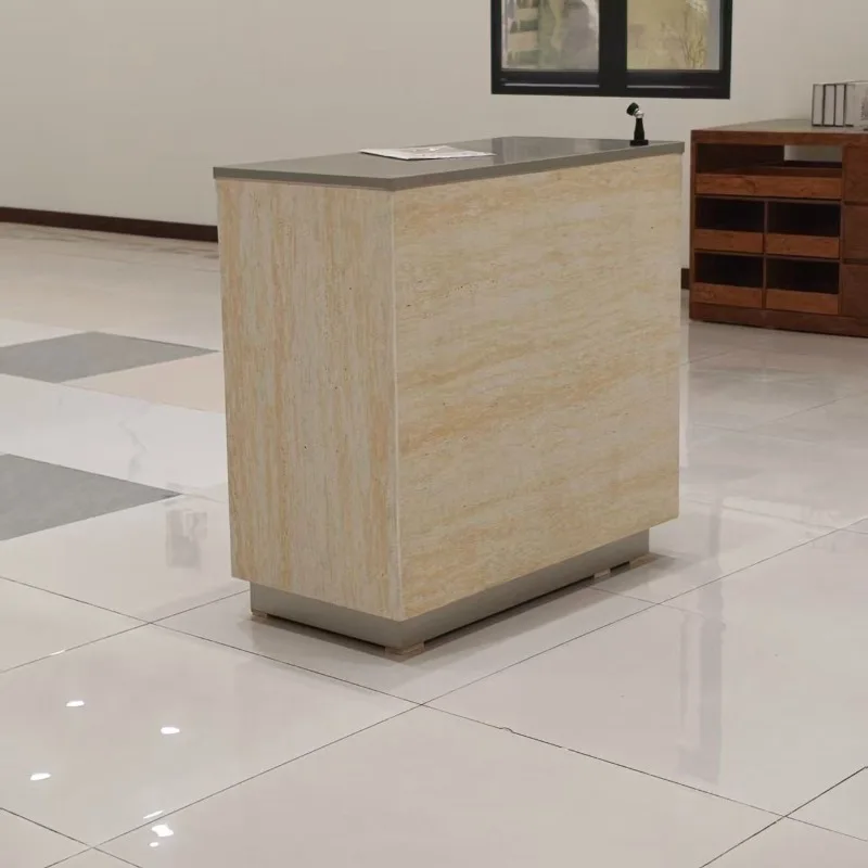 Matte stainless steel bar counter Clothing store Travertine checkout page Women's clothing store Premium counter Buyer store Rec