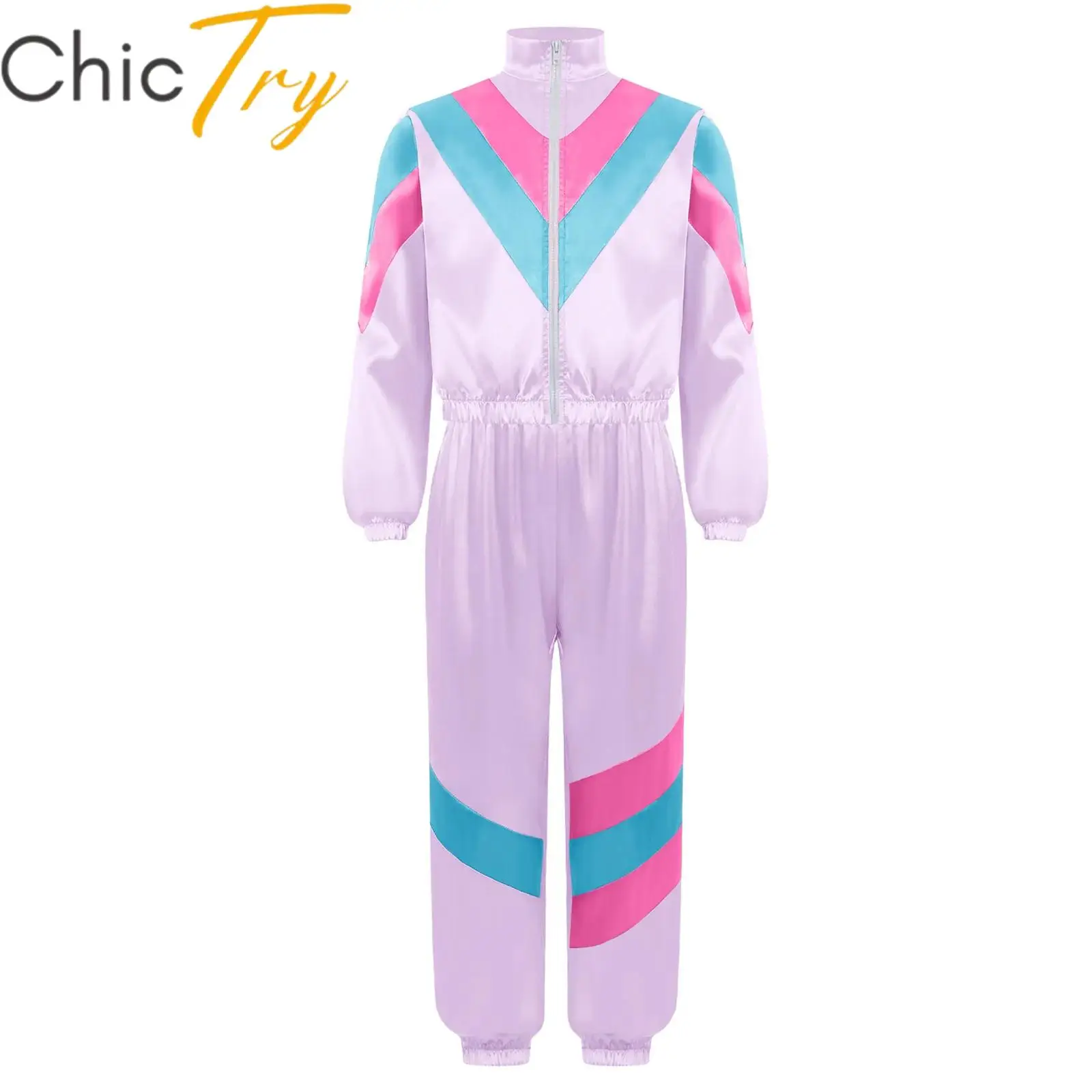 

Boys Girls 70s 80s Dance Sets Kids Hip Hop Stage Costumes Sets Mock Neck Long Sleeve Elastic Cuffs Top and Elastic-Bottom Pants