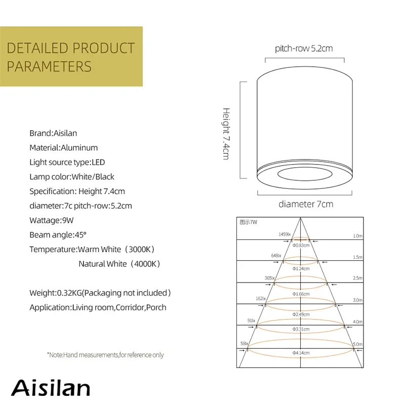 Aisilan Downlight do montażu powierzchniowego LED COB Chip Super przeciwodblaskowa lampa sufitowa do salonu korytarz przedpokój