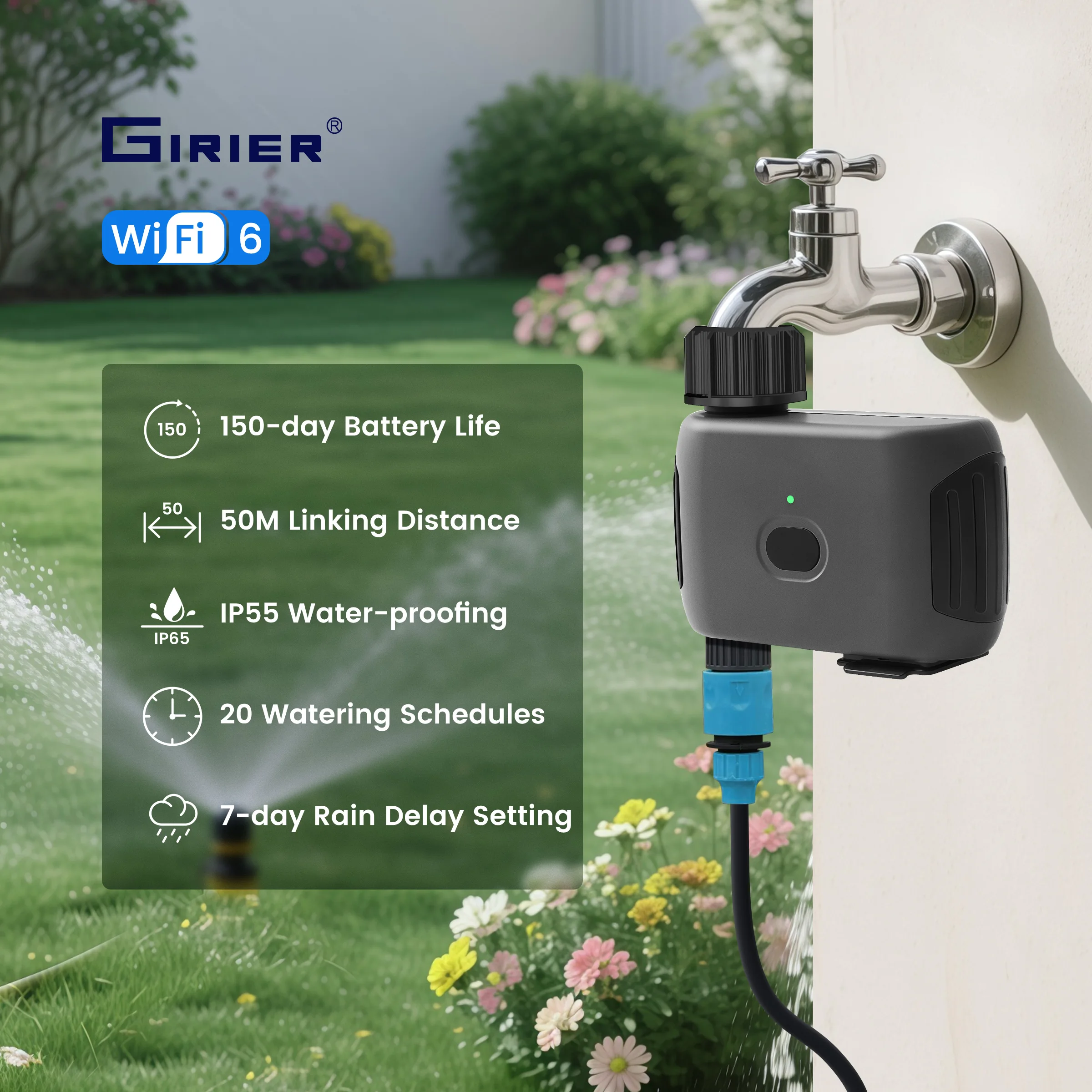 

GIRIER Tuya Automatic Lawn Garden Intelligent Wireless Wifi 6 Watering Irrigation Controller Smart Water Sprinkler Timer
