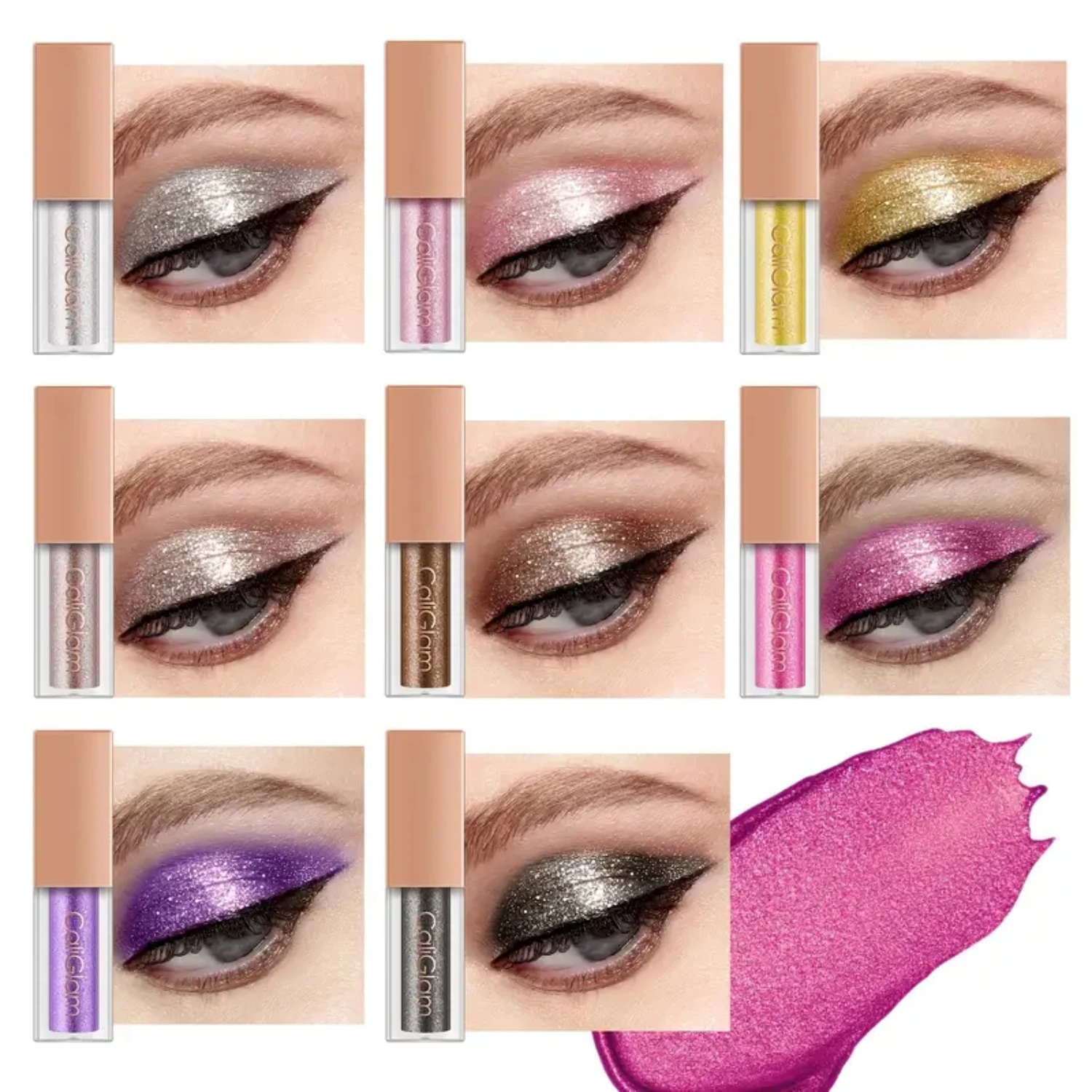 Long Lasting High Pigmented Shimmer Liquid Eyeshadow Set - 8 Pcs Makeup Kit with Beautiful Colors and Easy Application for Stunn