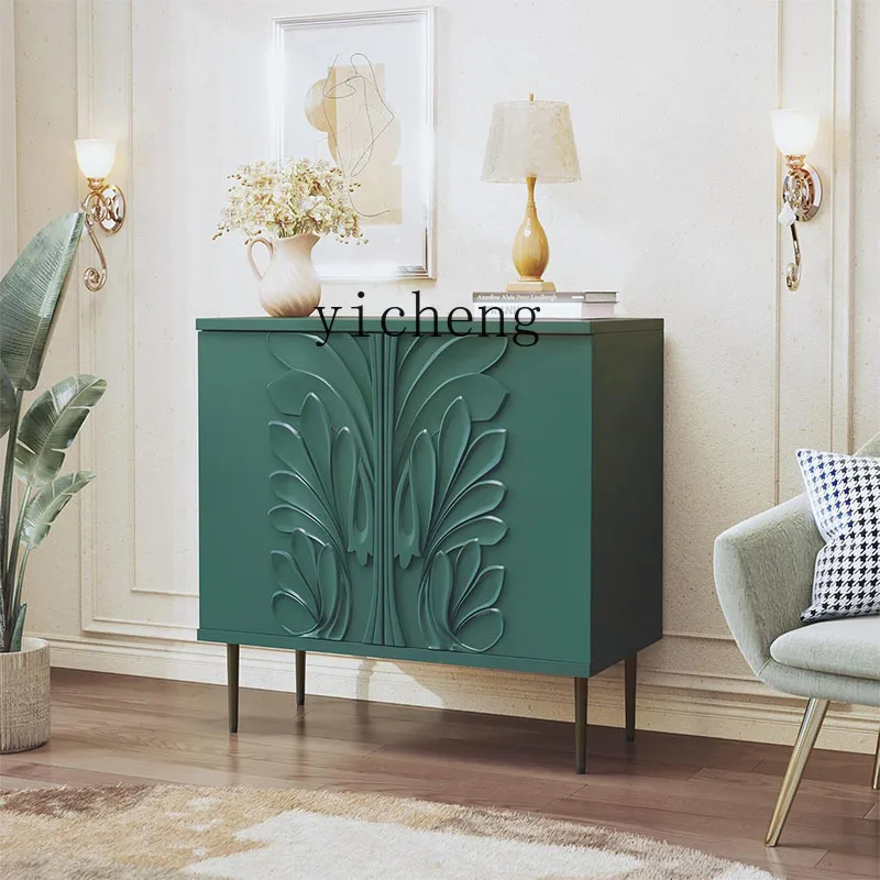 

ZK American light luxury green carved solid wood porch cabinet living room locker integrated decorative cabinet against the wall