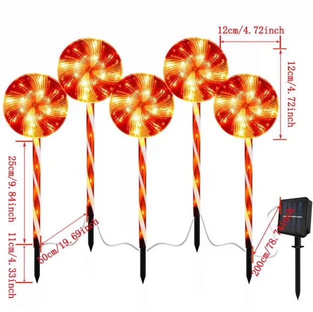 5PC 1 Juego de luces LED con energía Solar impermeables de bastón de caramelo de Navidad iluminación decorativa de jardín al aire libre