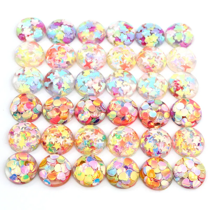 40pcs 12mm Mix Colors Star Round Moon Style Flat Back Resin Cabochon For Bracelet Earrings Accessories