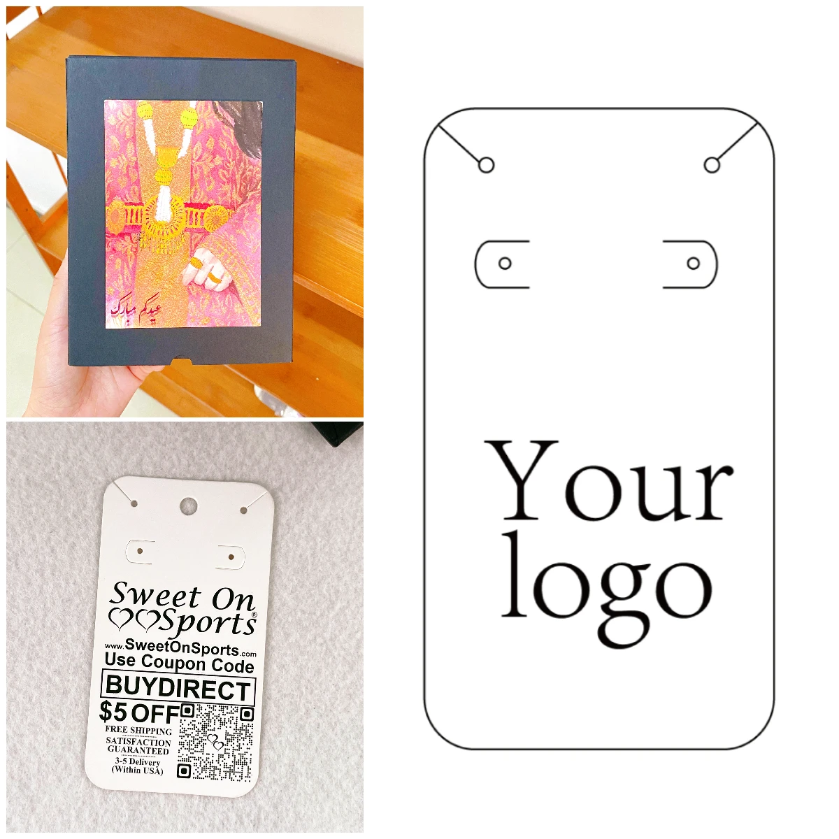 100pcs White Black Brown Kraft Paper Personalize Logo Custom Jewelry Card Earrings Necklace Bracelet Holder Display Pacakging