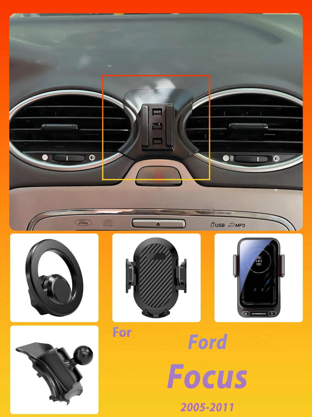 Entwickelt für Ford Focus 2005-2009 2010 2011 Handyhalterung Auto Magnetische Halterung Smart Sensing Kabelloses Laden Ein-Tasten-Freigabe – Detail 1