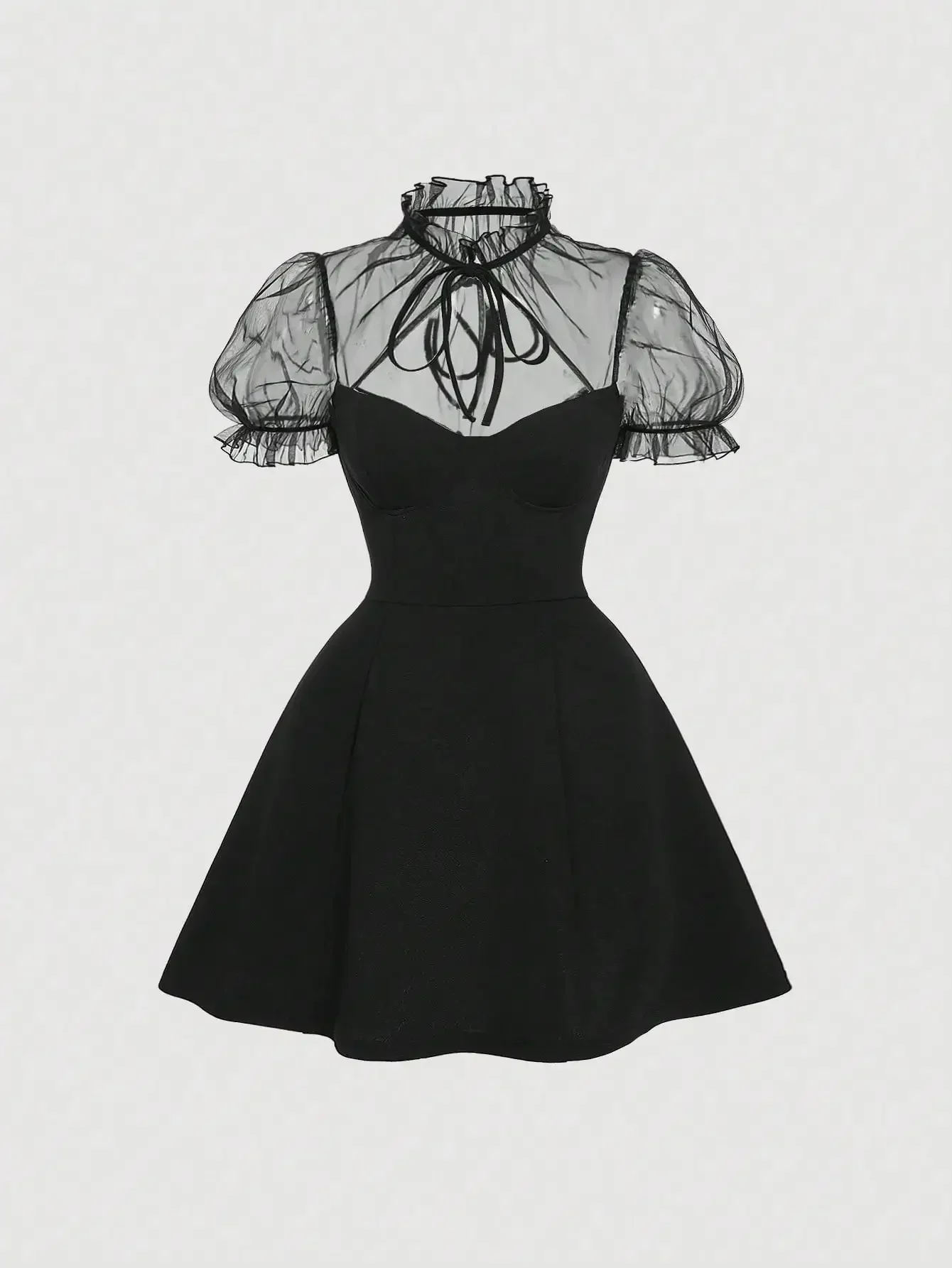 

MOD Women's Patchwork Mesh Puff Sleeve Dress