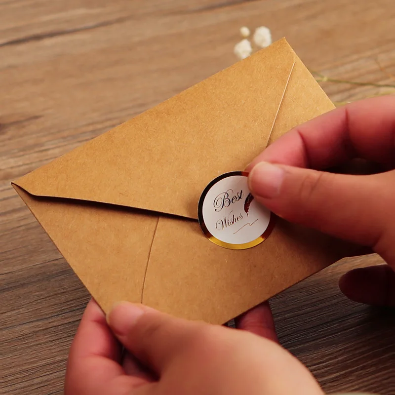 Quaint Kraft Paper Envelopes with Greeting Cards Fold Type Small Greeting Cards Festival Gift Envelope