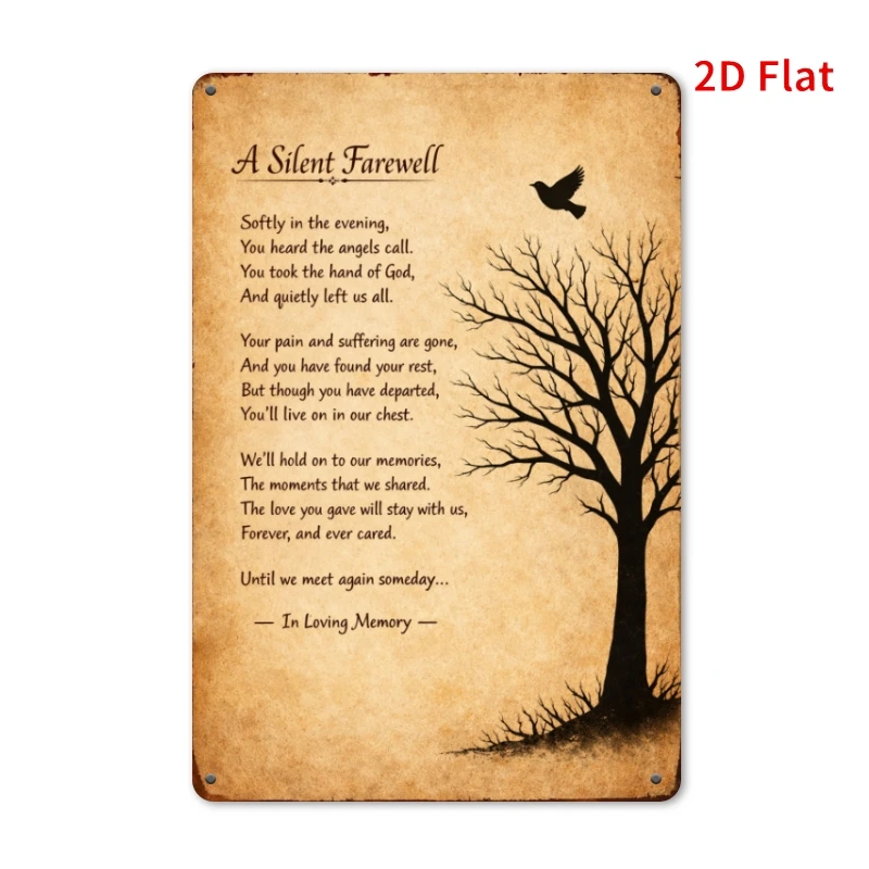 2D Flat, 1pc, 2D Flat Printing, A Silent Farewell Pattern Metal Sign, 7. 87x11. 8 Inches/20 30cm, Durable, Easy to Hang Decorati