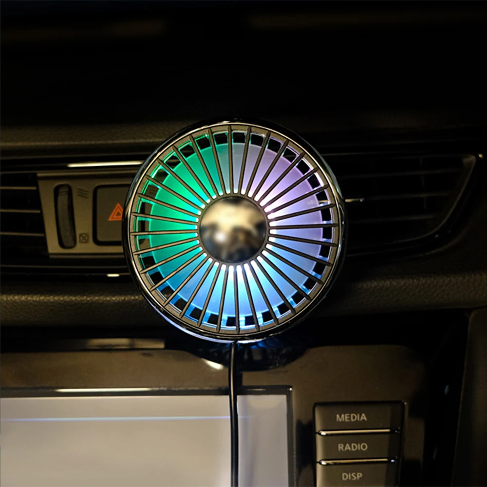 Mini Car Air Outlet Fan with Colorful Lights 3 Speed 360 Adjustment  USB Powered Car Cooling Fan Accessories