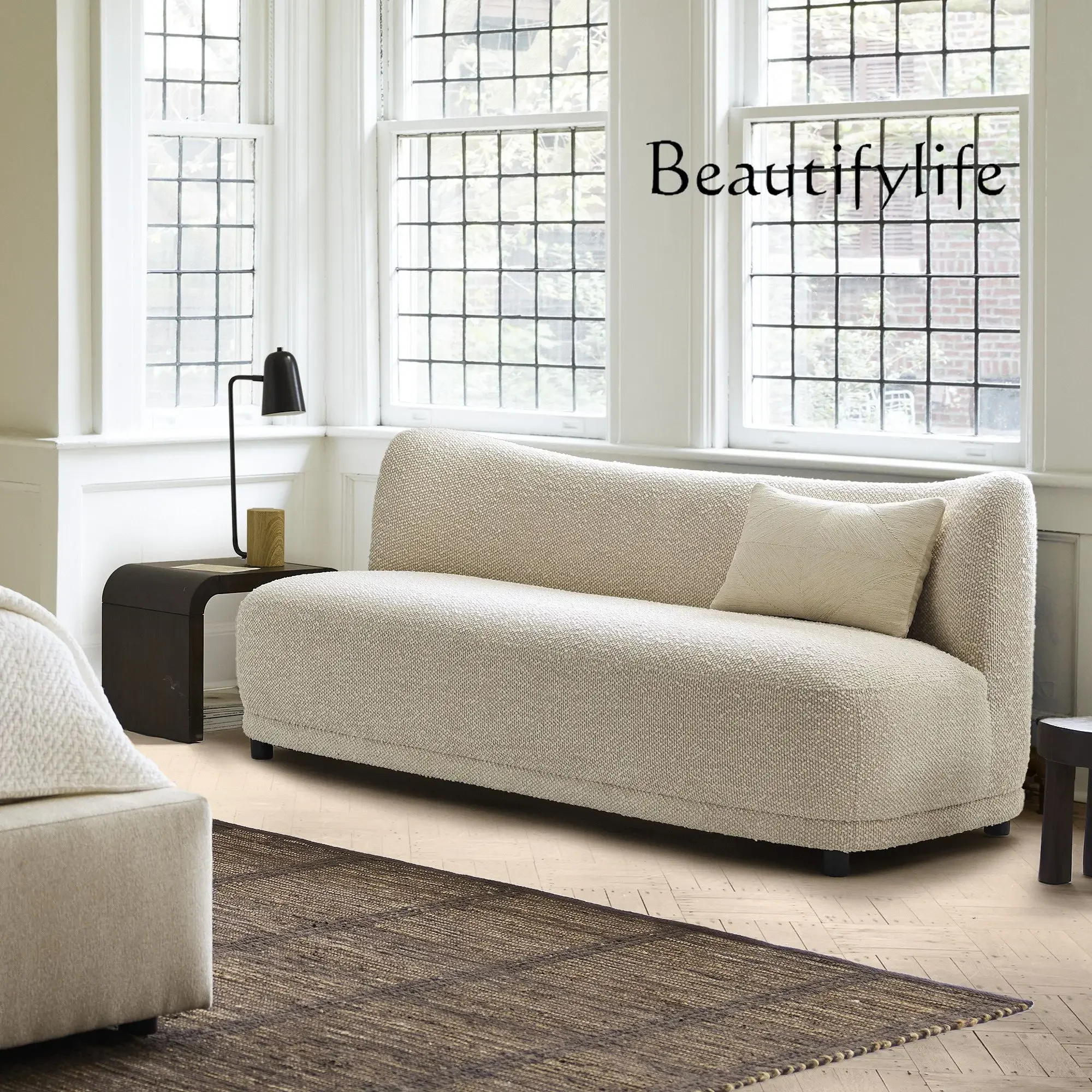 

BJ Nordic Modern Simple Small Apartment Living Room Lamb Wool Sofa Retro Style Hotel Fabric Sofa