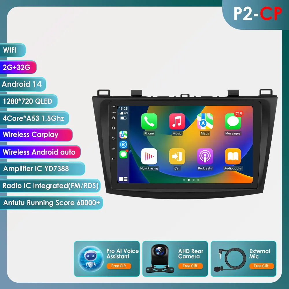 8G + 128G Android 14 Autoradio Speler Voor Mazda 3 2010 2011 2012 2013 Autoradio GPS Navigatie WIFI RDS IPS Multimedia Stereo 2din