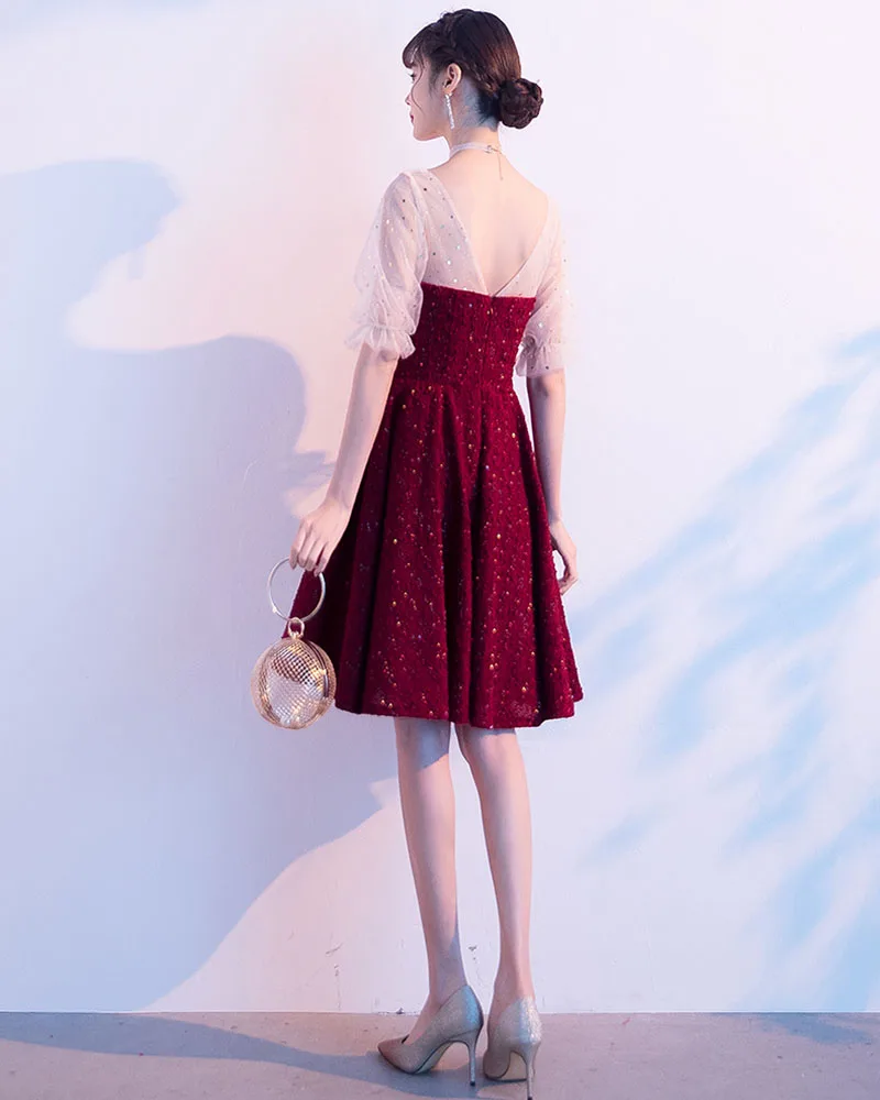 DongCMY Small Dresses For Special Events Cocktail Dresses Elegant Burgundy Short Dresses For Women 2024