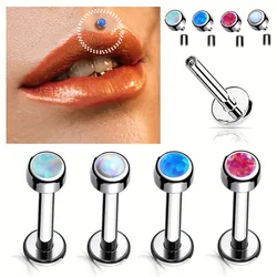Surgical Steel Internally Threaded Opal Cartilage Stud Earring Ear Lobe Conch Helix Tragus Piercing Lip Ring Labret Stud Jewelry