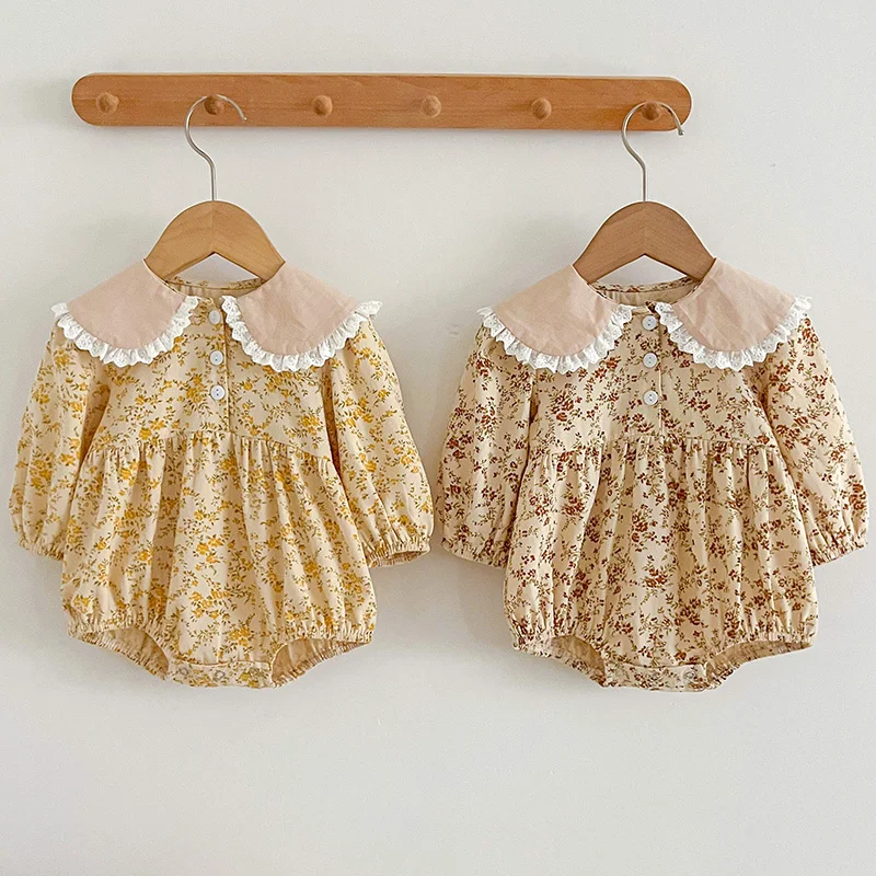 

Autumn Toddler Baby Girl Romper New Newborn Clothe Korean Baby Girl's One Piece Clothes Flower Ruffled Collar Climbing Clothes