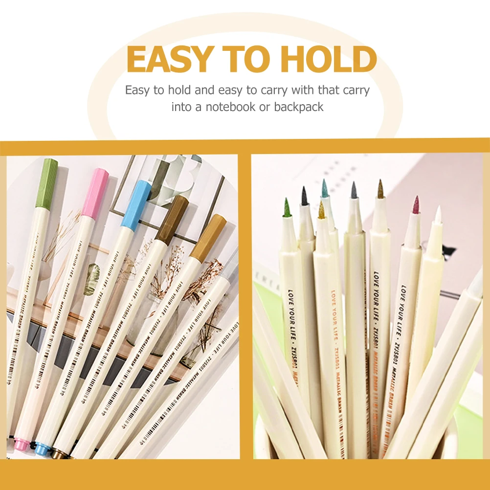 

12 Pcs Colorful Paint Pens Art Markers Metallic Scrapbooking Glitter Adult Coloring Paper Wood Glass Safe Durable Gifts Students