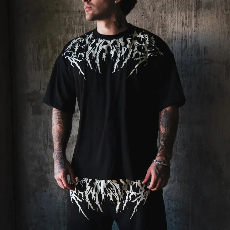 High Street Cotton Gym T Shirt Spider Web Flame Graphic Unisex Workout Top Moisture Wicking Best Seller Street Fashion Trend