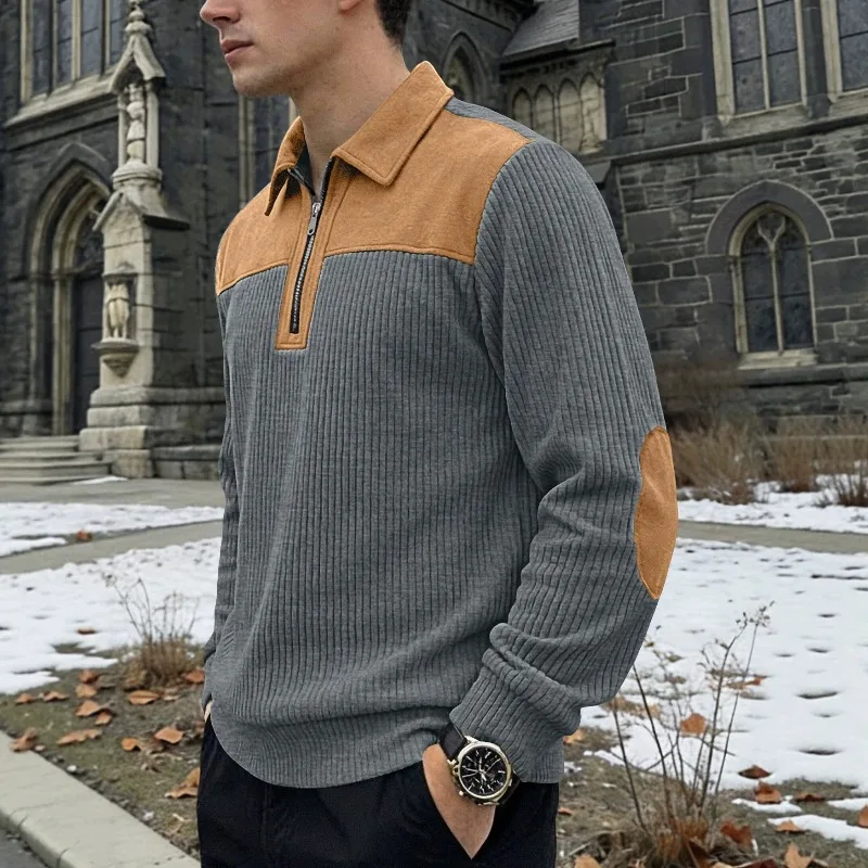 Men's Colorblock Half Zip Sweatshirt Knit Pullover Turn-Down Collar Embroidery Casual Sports Autumn Winter Tops