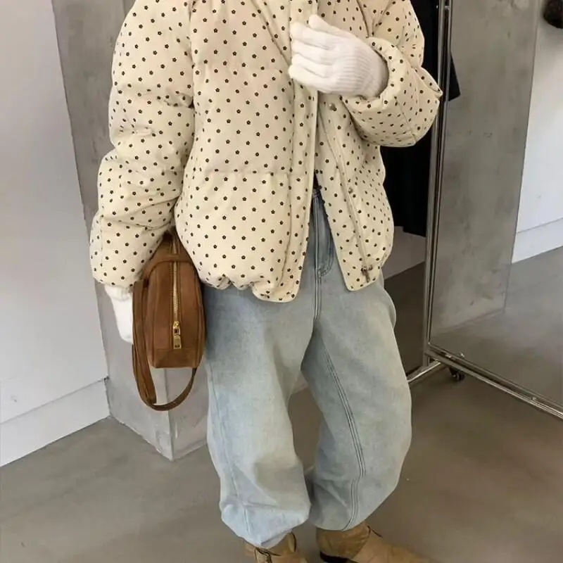 

Женская стеганая куртка, уличная повседневная одежда, корейский стиль, короткий воротник-стойка, флисовая женская зимняя новая теплая корейская версия