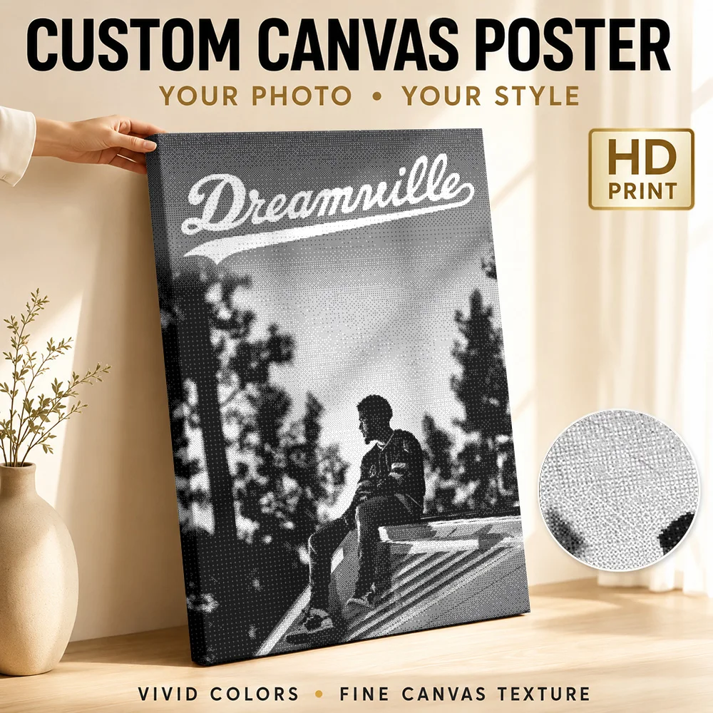 J Cole Dreamville Rooftop Silhouette Framed Canvas Poster Personalized Photo Contemporary Wall Art For Home Recording Studio