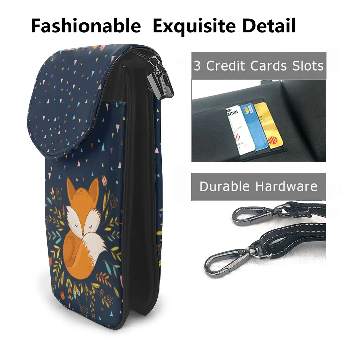 Cute Fox Flowers And Triangles Shoulder Bag Animal Lover Gift Reusable Leather Shopping Women Bags Woman Fashion Purse