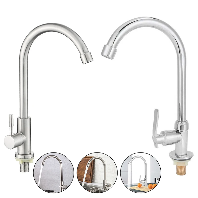 Single Handle Kitchen Sink Faucet Stainless Steel 360 Rotatable Laundry Faucet Cold Water Tap Household Accessories