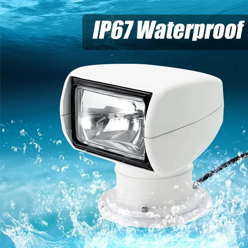 360° 100W Marine Boat Spotlight, Remote Control Waterproof LED Searchlight for Truck Off Road Car Boat Marine