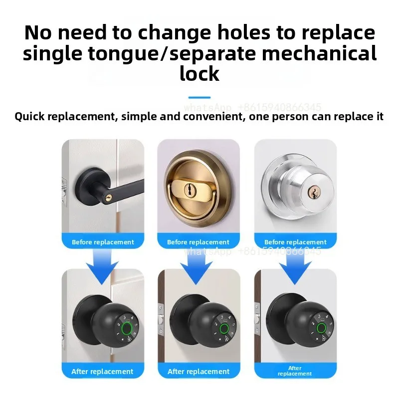 

Household universal non modified hole fingerprint lock, bedroom door, bathroom, indoor wooden door, password lock