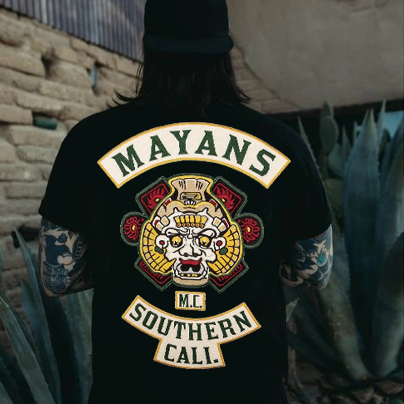 Europe Trend Motorcycle Motorcycle Club Maya Help Chaotic Son Retro Short-sleeved T-shirt Heavy Cotton Loose