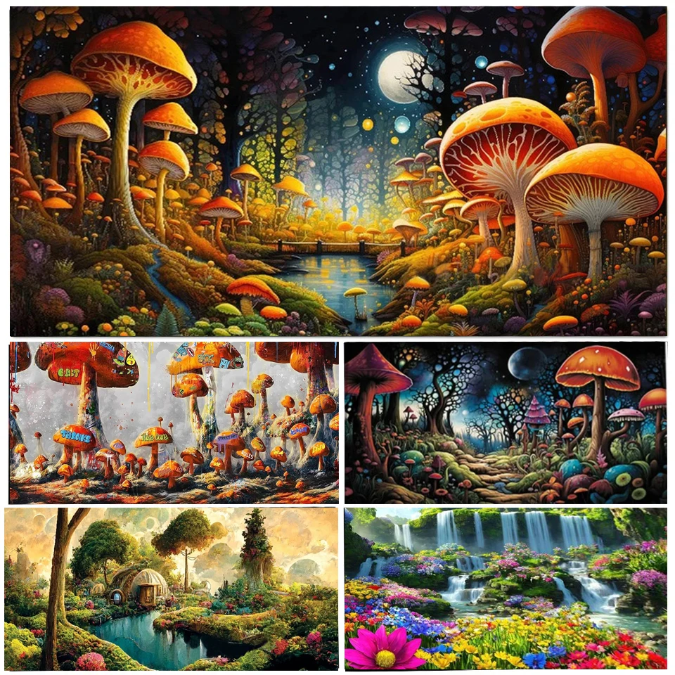 Diy Diamond Painting Large Forest Mushroom Fantasy Forest Tree Natural Scenery Mosaic Fairy Tale World Full Embroidery Kits A985