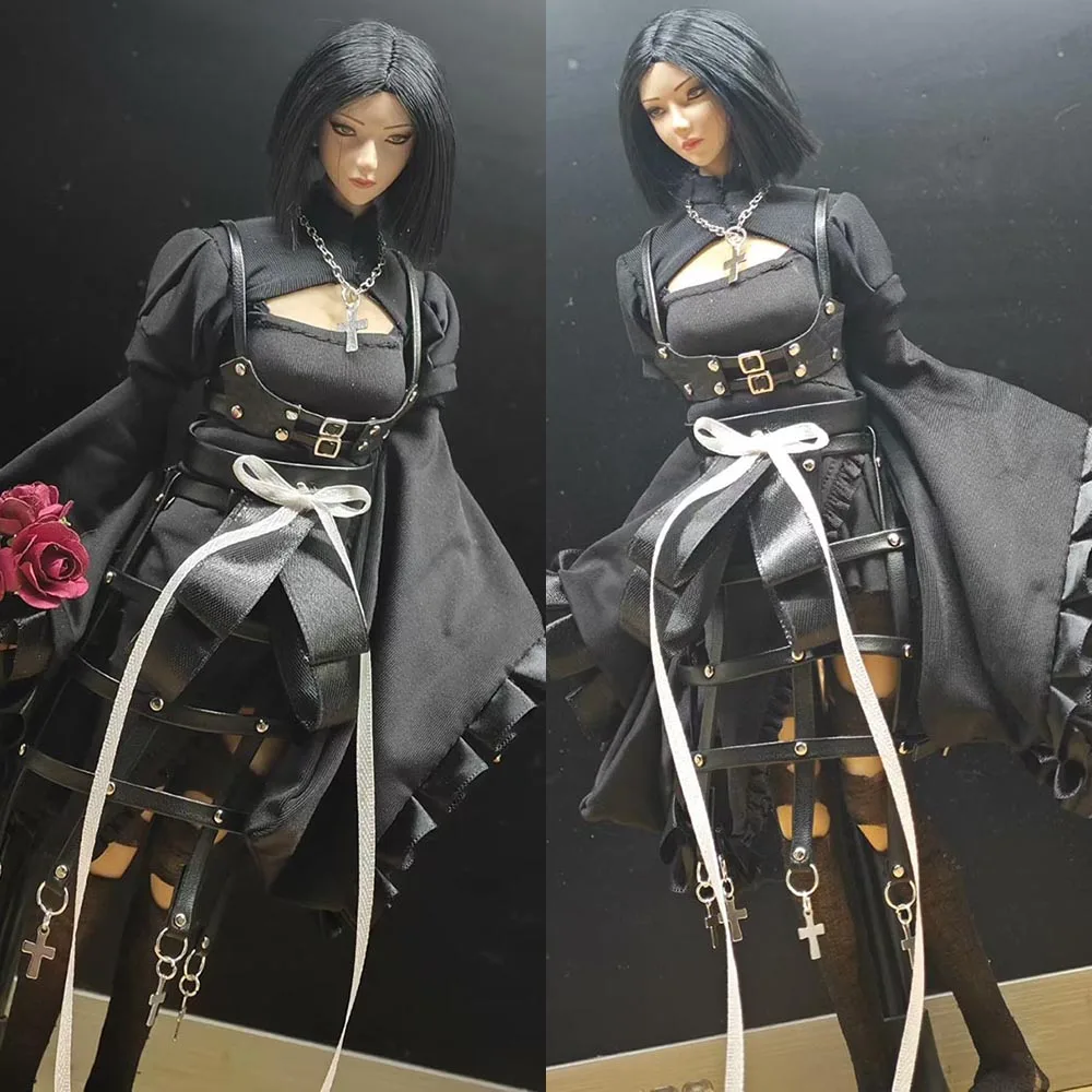 

Набор одежды Loli в масштабе 1/6, черное платье, большой бант, кожаные металлические аксессуары, подходят для 12-дюймовой женской фигурки солдата, кукла, игрушка «сделай сам»