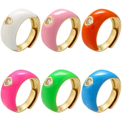 ZHUKOU Candy Color Heart Ring for women Wide Enamel Opening Ring Personality adjustable Cubic Zirconia Ring Wholesale VJ412