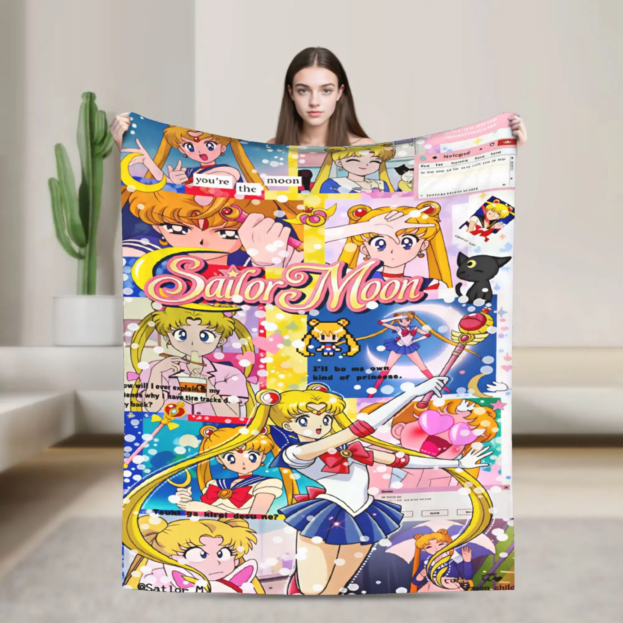 Warm Blanket Airplane Travel S-Sailor M-Moon Anime  Throw Blanket  Flannel Bedspread For Couch Bed Funny Sofa Bed Cover